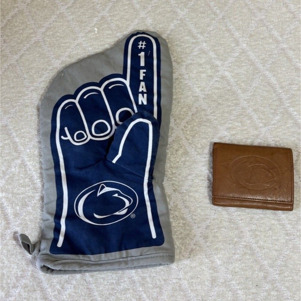 NEW Penn State Nittany Lions #1 Fan Oven Mitt/Genuine Leather Brown Wallet Set